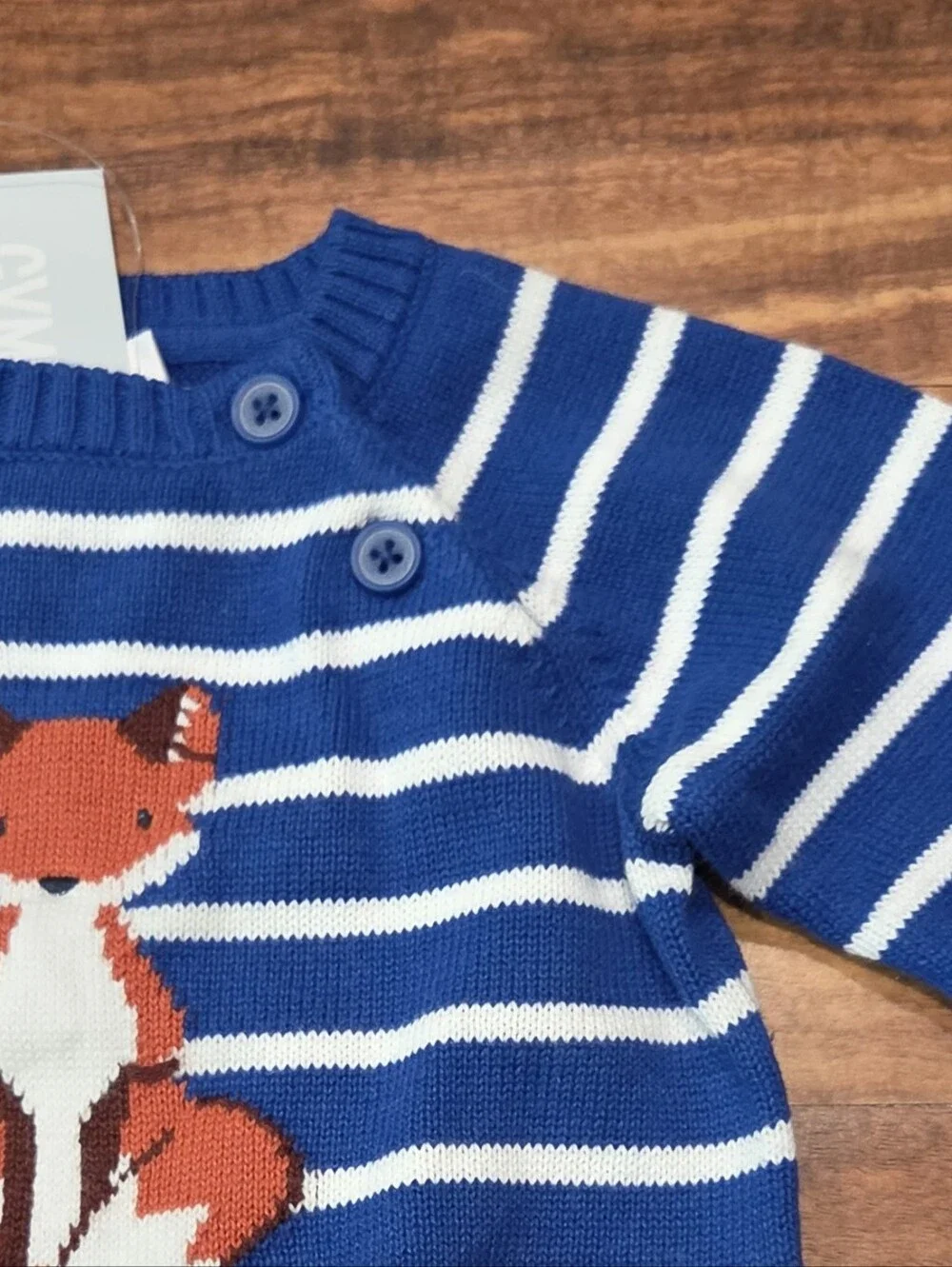 Gymboree NWT 6-12 Months Blue Striped Fox Knit Sweater